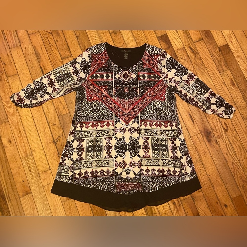 Style & Co Studded Tunic Blouse | Boho Tribal Print | 3/4 Sleeve | XL - Picture 2 of 7